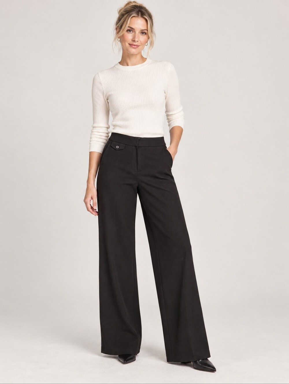 ❤️ ANN TAYLOR LOFT HIGH RISE WIDE LEG PONTE KNIT PANTS / TROUSERS, BLACK 4 (27)